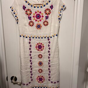 Boden White Dress with Colorful Embroidery